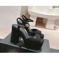 Sophisticated Chanel Wool Platform Sandals 12cm Black/Silver cc 722096