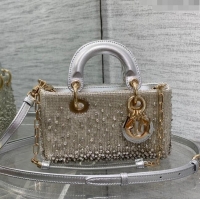 Best Quality Dior Lady D-Joy Micro Bag with Bead Embroidery D81305 Silver 2024