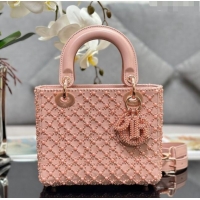 Luxurious Grade Dior Lady Dior Small Bag with Resin Pearls Embroidery M0538 Pink 2024