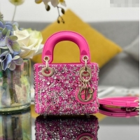 Top Quality Dior Lady Dior Micro Bag in Satin with Crystals S0856 Rosy 2024