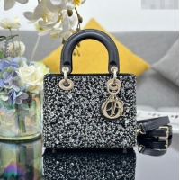 Top Grade Dior Lady Dior Small Bag in Satin with Crystals M0538 Black 2024