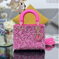 Well Crafted Dior Lady Dior Small Bag in Satin with Crystals M0538 Rosy 2024