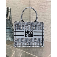 Unique Grade Dior Small Book Tote Bag in Pale Blue and Black Miss Dior Allover Embroidery CD1321 2024