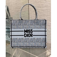 Top Quality Dior Medium Book Tote Bag in Pale Blue and Black Miss Dior Allover Embroidery CD1322 2024