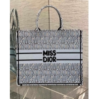 Top Design Dior Large Book Tote Bag in Pale Blue and Black Miss Dior Allover Embroidery CD1323 2024