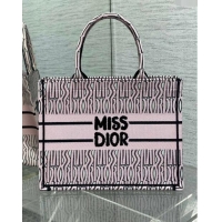 Pretty Style Dior Medium Book Tote Bag in Pale Pink and Black Miss Dior Allover Embroidery CD1325 2024