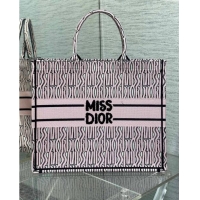 Super Quality Dior Large Book Tote Bag in Pale Pink and Black Miss Dior Allover Embroidery CD1326 2024