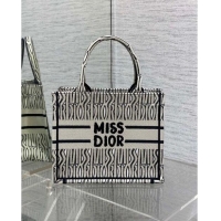 Shop Grade Dior Small Book Tote Bag in Beige and Black Miss Dior Allover Embroidery CD1327 2024