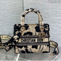 New Fashion Dior Medium Lady D-Lite Bag in Beige and Black Fleurs Mystiques Embroidery CD1330 2024