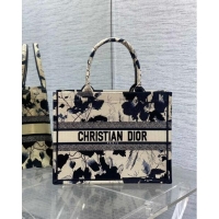 Top Grade Dior Medium Book Tote Bag in Beige and Black Fleurs Mystiques Embroidery CD1332 2024