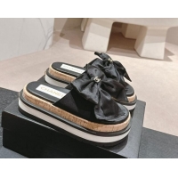 Top Grade Chanel Satin Platform Slides Sandal with Maxi Bow Black 722104