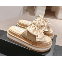 Best Product Chanel Satin Platform Slides Sandal with Maxi Bow Beige 722105