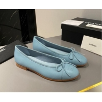 Top Design Chanel Lambskin Classic Ballet Flat Light Blue 722110