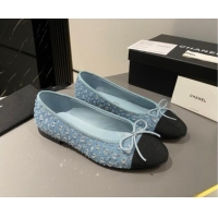 Sophisticated Chanel Denim & Sequins Classic Ballet Flat Blue 722109