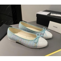 Shop Duplicate Chanel Tweed Classic Ballet Flat Light Blue 722111