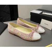 Luxury Cheap Chanel Tweed Classic Ballet Flat Pink/Multi 722113