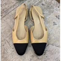 Buy Inexpensive Chanel Calfskin Leather Slingbacks Flat CH8403 Beige/Black