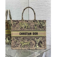 Best Price Dior Large Book Tote Bag in Lemon Yellow Toile de Jouy Sauvage Embroidery CD1407 2024