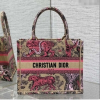 Free Shipping Dior Small Book Tote Bag in Peach Pink Toile de Jouy Sauvage Embroidery CD1405 2024