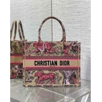 New Style Dior Medium Book Tote Bag in Peach Pink Toile de Jouy Sauvage Embroidery CD1406 2024