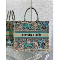 Most Popular Dior Large Book Tote Bag in Aquamarina Toile de Jouy Sauvage Embroidery CD1407 2024