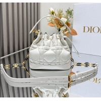 Super Quality Dior Small Dior Jolie Bucket Bag in Macrocannage Calfskin CD1430 White 2024