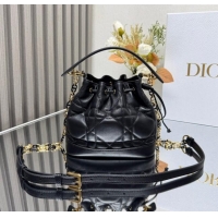 Best Quality Dior Small Dior Jolie Bucket Bag in Macrocannage Calfskin CD1430 Black 2024