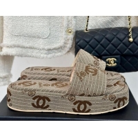 Purchase Chanel CC Denim Platform Slides Sandal 4cm Beige 722123