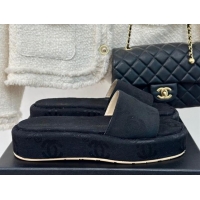 Top Grade Chanel CC Denim Platform Slides Sandal 4cm Black 722124