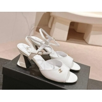 Unique Style Chanel Patent Calfskin Heel Sandals White 722129