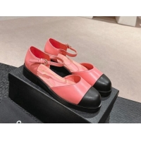 Low Cost Chanel Calfskin Flat Mary Janes 3cm Pink 722135