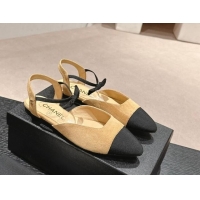 Good Quality Chanel Suede Slingback Flats with Bow Apricot 722137