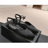 Popular Style Chanel Satin Slingback Flats with Bow Black 722138