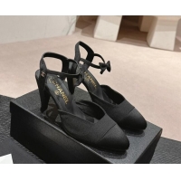 Unique Style Chanel Satin Slingback Pumps 8cm with Bow Black 722140