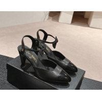 Good Looking Chanel Calfskin Slingback Pumps 8cm with Bow Black 722142