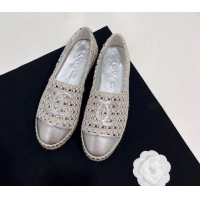 Luxury Cheap Chanel Woven Espadrilles Flat Silver 723001