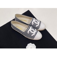 Luxury Discount Chanel Coco Beach Stripes Printed Fabric Espadrilles Flat Black/White 7230011