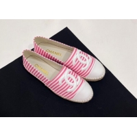 Most Popular Chanel Coco Beach Stripes Printed Fabric Espadrilles Flat Pink 7230014