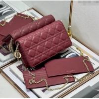 Shop Grade Dior Lady Dior Pouch in Cannage Lambskin M81B Burgundy 2024