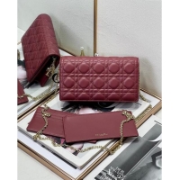 Shop Grade Dior Lady Dior Pouch in Cannage Lambskin M81B Burgundy 2024