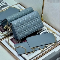 Luxurious Dior Lady Dior Pouch in Metallic Leather M81B Cloud Blue 2024