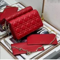 Top Grade Dior Lady Dior Pouch in Metallic Leather M81B Red 2024