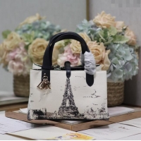 Top Grade Dior Small Dior Toujours Bag in Fabric with Paris Print 1188 White and Black 2024