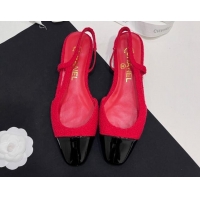 Stylish Chanel Tweed & Patent Calfskin Slingbacks Flats Red 7230019