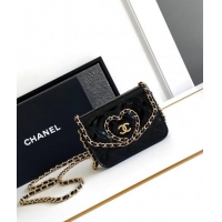 Promotional Chanel Heart Patent Calfskin Clutch with Chain AP4014 Black 2024