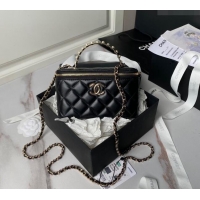 Market Sells Chanel Lambskin Clutch with Chain and Pearls Top handle AP3956 Black 2024