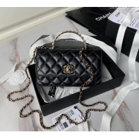 Good Quality Chanel Lambskin Clutch with Chain and Pearls Top handle AP3954 Black 2024