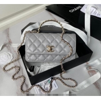 Top Design Chanel Lambskin Clutch with Chain and Pearls Top handle AP3954 Grey 2024