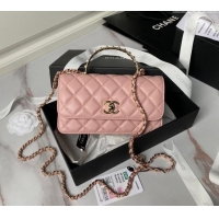 Shop Cheap Chanel Lambskin Clutch with Chain and Pearls Top handle AP3954 Light Pink 2024