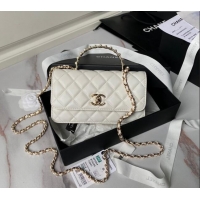 Well Crafted Chanel Lambskin Clutch with Chain and Pearls Top handle AP3954 White 2024